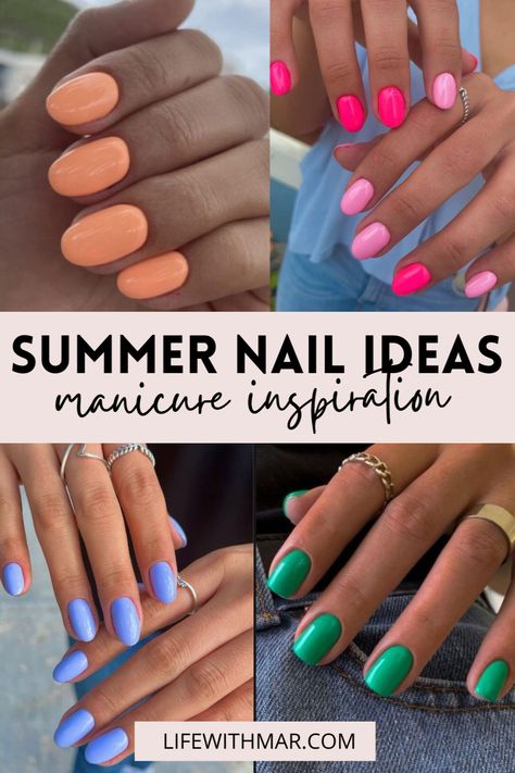 Popular Nail Colors 2020 Summer, Nail Combinations Color Combos, Fun August Nails, Summer Nail Color Combos, Bright Gel Nail Colors, Light Summer Nails Colors, August Nails Colors, Bright Nails For Summer The Beach, Nail Color Combos Summer