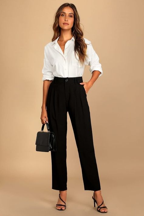 Strictly Business Black High Waisted Trouser Pants Female Lawyer, Lawyer Outfits, High Waisted Trouser Pants, Strictly Business, Chic Business Casual, Business Professional Outfits, Professional Outfits Women, Lawyer Outfit, Business Casual Outfits For Work