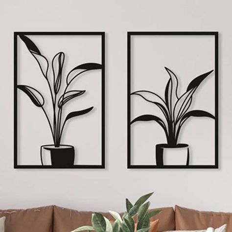 Sheet Metal Art, Metal Sheet Design, Laser Cut Decor, Led Wall Decor, Black Metal Wall Art, Wire Wall Art, Plants Art, Bedroom Wall Paint, Wall Drawing