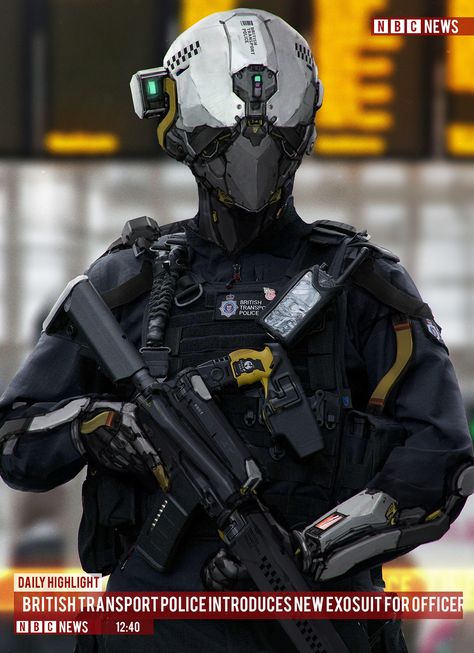 British Transport Police, Johnson Ting on ArtStation at https://www.artstation.com/artwork/89KOR British Police, Futuristic Armor, Futuristic Armour, Sci-fi Armor, Future Soldier, Battle Armor, Cyberpunk Character, Sci Fi Characters, Robots Concept