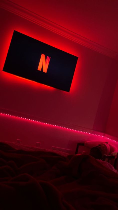 Led Lights Bedroom Photos, Leds Behind Bed, Led Lights Bedroom Boys, Hangout Room Aesthetic, Led Light Room Aesthetic, Fake Snaps Night Room Bed, Red Led Bedroom, Tv Setup Bedroom, Red Led Lights Bedroom Aesthetic