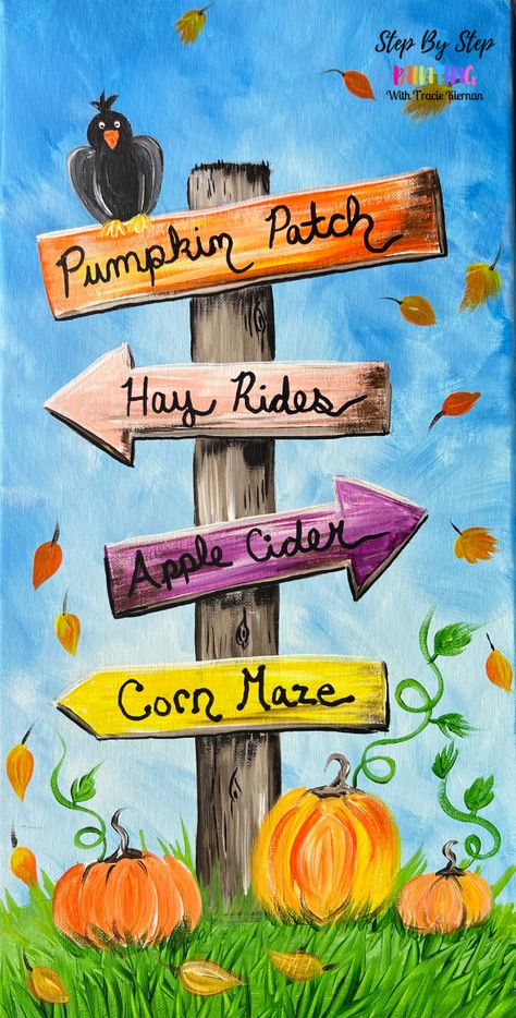 Fall Diy Canvas Painting Easy, Easy Bridge Painting, Fall Beginner Painting, Pumpkin Patch Painting On Canvas, Pumpkin Patch Watercolor, Autumn Acrylic Painting Ideas, Fall Paintings On Canvas Easy Kids, Fall Theme Painting Ideas, Painting Of A Pumpkin