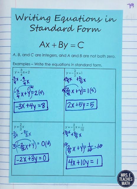 Writing Equations of Lines in Standard Form Interactive Notebook Page Middle School Math Lesson Plans, Algebra Interactive Notebooks, Lines Worksheet, Algebra Classroom, Writing Linear Equations, Linear Relationships, Writing Equations, Teaching Algebra, School Algebra