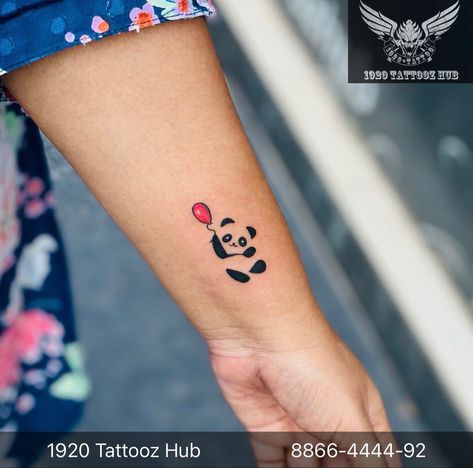 One Line Panda Tattoo, Small Panda Tattoo Cute, Panda Tattoo Small Cute, Panda Tatoos Small, Ladies Hand Tattoos, Panda Tatoos, Panda Tattoo Small, Cute Panda Tattoo, Braille Tattoo