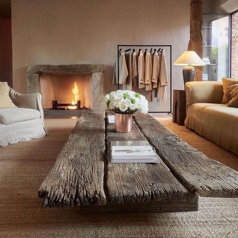 RENT-DECO interior design on Instagram: “Diseño de @axelvervoordt en @thegreenwichhotel vía @jerrylorenzo y fotografía de @lelanief desde NY . . . . . #architecture #home…” Wood Coffee Table Rectangle, Ny Architecture, Raw Wood Coffee Table, Mediterranean Minimalism, European Farmhouse Decor, Raw Furniture, Rustic Wooden Coffee Table, Natural Wood Coffee Table, Coffee Table Wooden