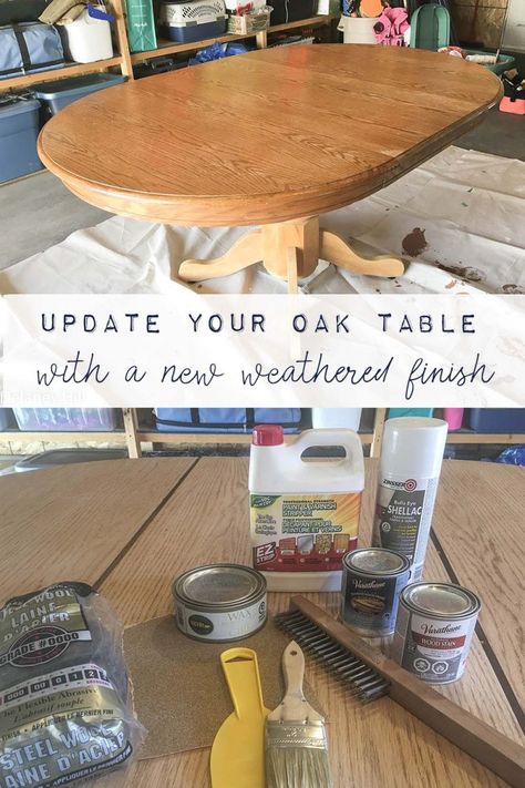 Upcycling, Oak Dining Table Makeover, Painted Oak Table, Farmhouse Dining Rooms, Dining Table Redo, Refinishing Kitchen Tables, Oak Table And Chairs, Round Oak Dining Table, Refurbished Table