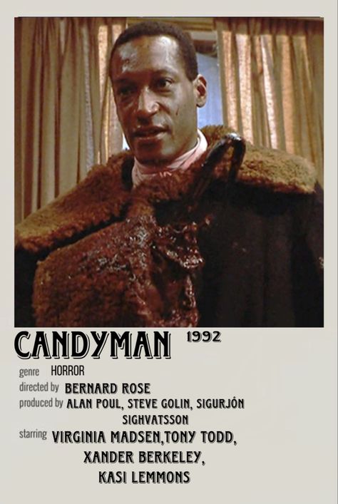 Candyman 1992 polaroid minimalist movie poster Minimalist Movie Posters Horror, Horror Movie Polaroid Poster, Dark Burlesque, Candyman Movie, Candyman 1992, Movie Polaroids, Tony Todd, Ooga Booga, Candy Man