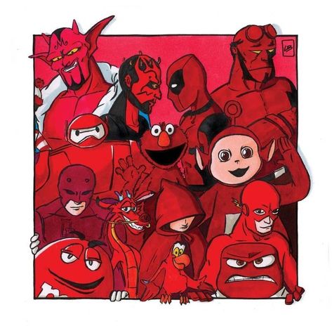 An Artist Sorted Famous Characters By Color And I'm Strangely Drawn To It Trier, Red Characters Cartoon, Red Characters, Famous Fictional Characters, Pop Culture Shirts, Famous Characters, Red Team, Sweet Shirt, Cartoon Crossovers