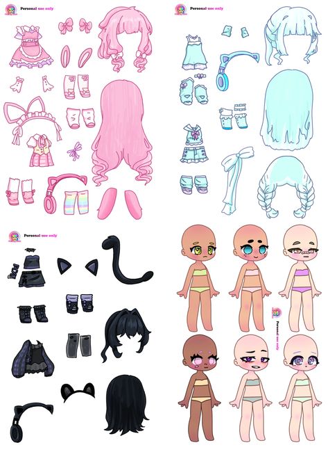 Cute Paper Printable, Paper Printable Crafts, Pink Ping World Printables, Gacha Club Paper Doll, Paper Diy Printable, Pink Ping World Paper Doll, My Melody Paper Doll, How To Make A Paper Doll, Paper Dolls Chibi