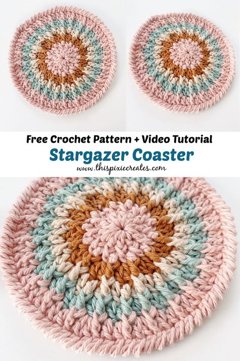 Amigurumi Patterns, Crochet Granny Square Round Free Pattern, Round Coaster Crochet Pattern, Round Crochet Granny Pattern, Circle Coaster Crochet Pattern, Crochet Spiral Coaster, Crochet Rounds Pattern Free, Round Crochet Coasters Free Pattern, Granny Round Crochet Pattern