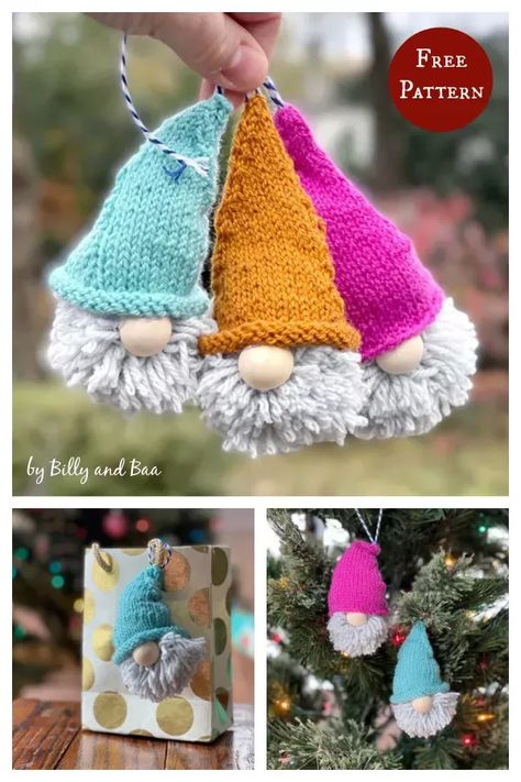 Natal, Amigurumi Patterns, Knitting For Christmas Handmade Gifts, Knit Gnome Pattern, Small Knitted Christmas Decorations, Free Knitting Patterns For Christmas Tree Decorations, Knitted Gnome Hat Free Pattern, Loom Knit Gnome, Knitting Machine Gnome Pattern