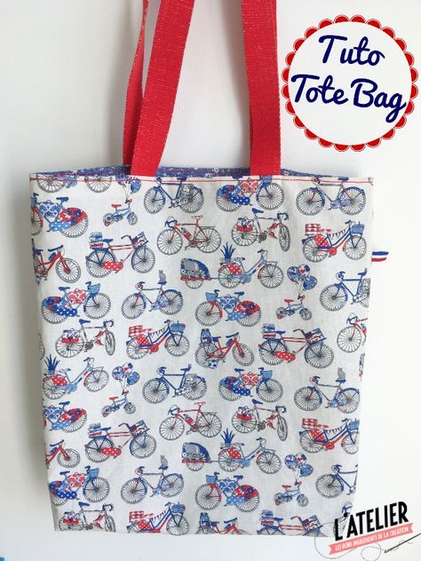 Atelier de la création - Tote bag facile reversible Sewing, Couture, Tot Bag Couture, Tot Bag, Sacs Tote Bags, Sac Tote Bag, Reusable Tote, Reusable Tote Bags, Tote Bag