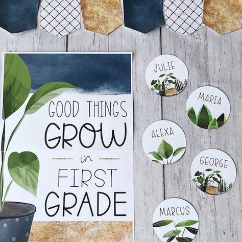 Boho Classroom Door, Modern Boho Classroom Decor, Modern Boho Classroom, Garden Theme Classroom, Classroom Supplies Organization, Classroom Behavior Chart, Classroom Door Decor, Plants Classroom, Classroom Supplies Labels