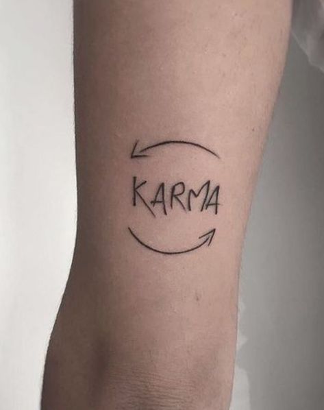 Karma Finger Tattoos For Women, Karma Tattoo Design Women, Small Karma Tattoo Design, Tattoo Karma Symbol, Tato Karma, Tattoo Ideas Karma, Good Karma Tattoo, Karma Symbol Tattoo, Symbol For Karma