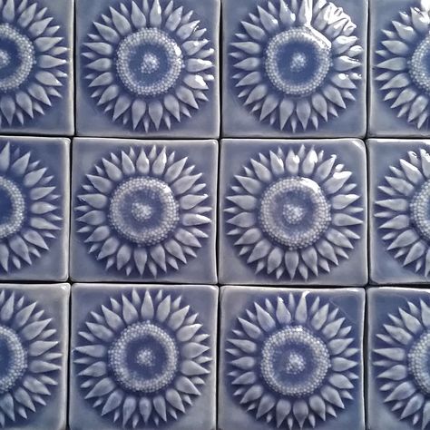 sunflower handmade tiles Sunflower Tile, Sunflower Bathroom, Bungalow Ideas, Kent Ohio, Handmade Sunflower, House Balcony, House Balcony Design, Handmade Tile, Art Tile