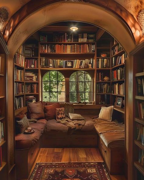 25 Cozy Home Library Ideas to Spark Your Joy of Reading - Cozy and Rosy Small Library Area Ideas, Bookworm Dream House, Cottage Core Library Aesthetic, Modern Cottage Library, Home Library Mansion, Cosy Library Aesthetic, Comfy Home Library, Secret Home Library, Victorian Farmhouse Interior Living Room