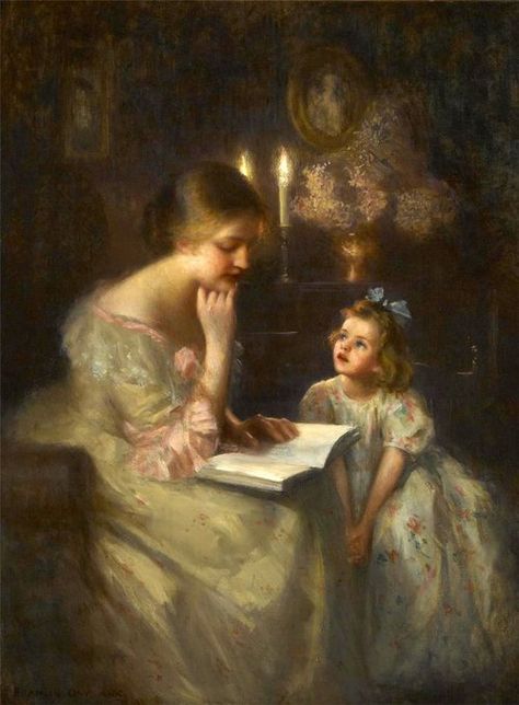 James Francis Day (American, 1863–1942) - A Story Read by Candlelight Reading