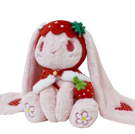 Pink Bunny Plush, Stuffed Toys Aesthetic, Cute Stuffed Animals Kawaii Plushies, Cute Stuffed Animals Aesthetic, Stuffed Animals Aesthetic, Mochi Bunny, Strawberry Plush, Creepy Stuffed Animals, Cute Squishies