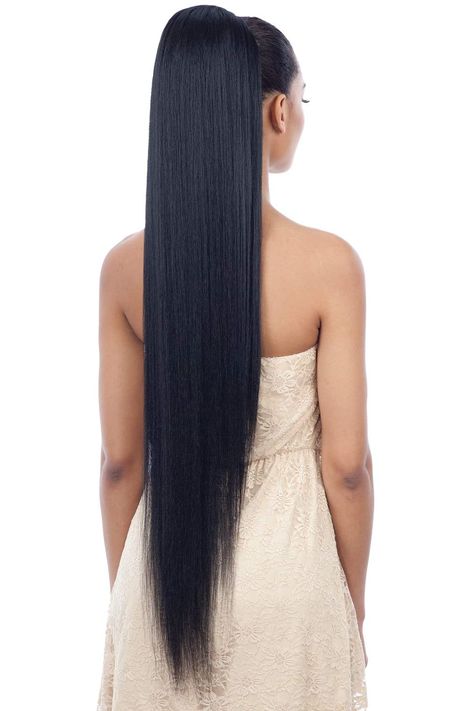 LONG YAKY STRAIGHT 38&#34; (613) - Freetress Equal Synthetic Drawstring Ponytail Easy Casual Updo, Naturally Curly Updo, Wig Inspiration, Haircut For Big Forehead, Casual Updo, Long Lasting Curls, Straight Ponytail, Long Ponytails, Drawstring Ponytail