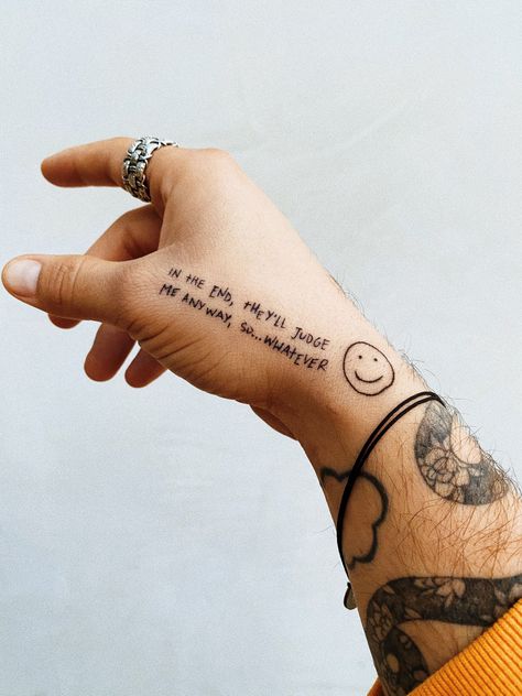 jc caylen’s hand tattoos Jc Caylen Tattoo, Text Tattoo Arm, Through Tattoo, Word Tattoos On Arm, Female Lion Tattoo, Hand Tattoo Ideas, Wörter Tattoos, Side Hand Tattoos, Tato Lengan