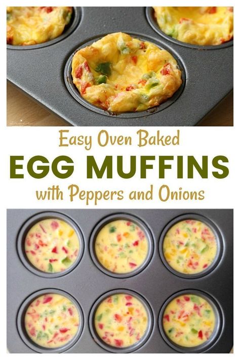 These easy oven baked Egg Muffins with onion, peppers, and cheese are the perfect grab and go breakfast! Packed with protein and so easy to customize. AD Easy Egg Bites Oven, Egg Bites Paleo, Egg Bake Cups Muffin Tins, Easy Egg Bites Muffin Tins Healthy, Egg Bites With Peppers, Egg Bake With Peppers And Onions, Egg Bites Healthy Oven, Egg Bites Recipe In Oven, Ww Egg Bites Oven