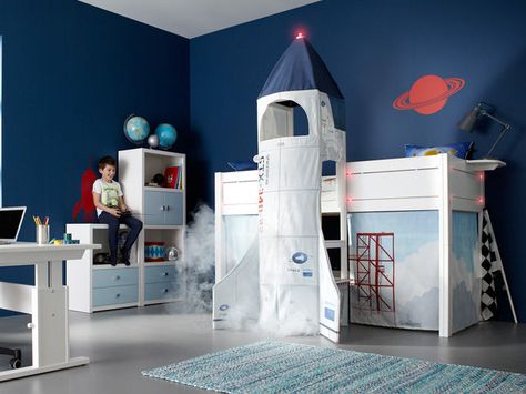 children's rooms Rocket Bed, Cool Beds For Kids, Kids Bed Design, Beds For Kids, Space Themed Bedroom, Kids Loft, Modern Kids Bedroom, Kids Bedroom Design, Kids Bedroom Designs