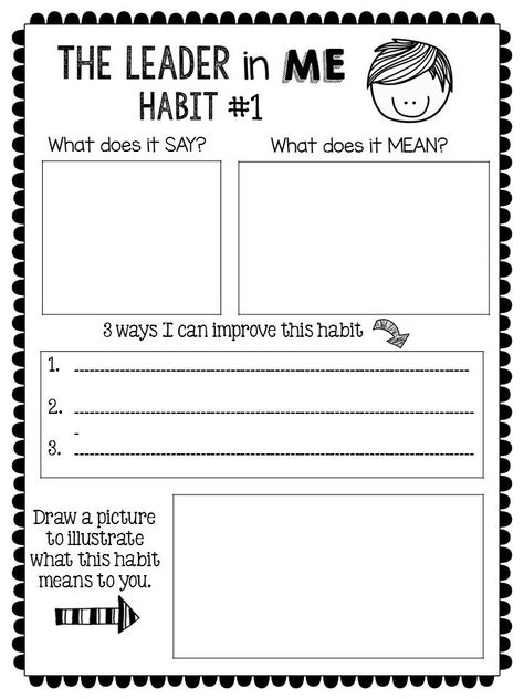 The Leader in Me: The 7 Habits of Happy Kids - Graphic Organizers.  One for each… 7 Habits Activities, 7 Habits Of Happy Kids, Leadership Notebook, The Leader In Me, Data Notebooks, Habit 1, Student Leadership, Leadership Activities, Seven Habits