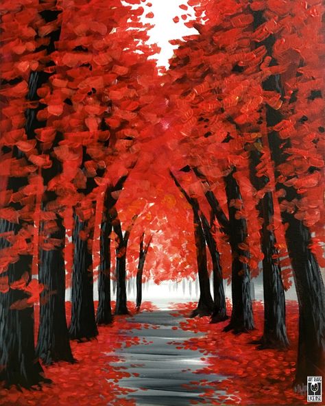 Tela, Fall Tree Paintings Easy, Fall Painting Class Ideas, Fall Themed Paint And Sip, Fall Wine And Paint Ideas, Fall Colors Painting, November Paint And Sip Ideas, Sip And Paint Fall Ideas, Fall Paint And Sip Ideas Easy