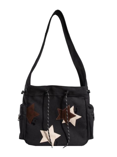 Women's Vintage Colorblock Star Decor Messenger Bag, Fashionable Casual Trendy Canvas Shoulder Bag for Work, School & Daily Used, Y2k 2023 New Trendy Crossbody Bag, Commuter Bag Vintage School Bag, Kawaii Purse, Teen Book, Women's Bags By Usage, Bag Back, Commuter Bag, Bags For Teens, Cute Stars, Vintage Canvas