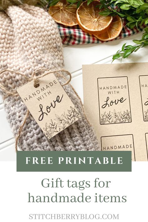 Homemade Tags Printable, Tags For Homemade Items, Made With Love Printable Tags, Gift Labels Printables Free, Handmade Labels Printable Free, Diy Product Tags For Handmade Items, Knitting Labels Printables Free, How To Make Tags For Crafts, Cricut Tags Templates Free Printable