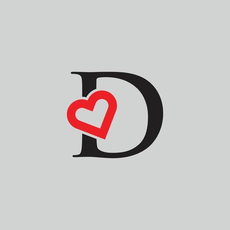 Logo Heart Letter D. Beautiful vector love logo design. D love outline creative letter design Letter D With Heart, A Love D Letter, D With A Heart, D Alphabet Design, I Heart D, X Logo Design Letter, Letter D Tattoo, Letter D Logo Design, D Letter Design