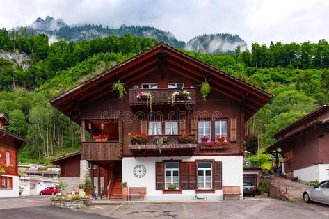 Tirol, Swiss Chalet House Exterior, Swiss Chalet Exterior, Ski Chalet Exterior, Swiss Chalet Interior, Iseltwald Switzerland, Chalet Plans, Victorian Gothic House, Switzerland House