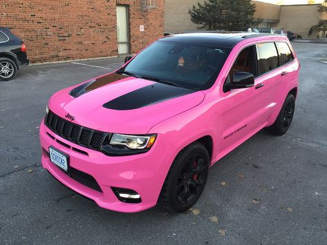 Pink Srt Charger, Pink Srt Hellcat, Pink Trackhawk, Pink Jeep Renegade, Hot Pink Jeep, Pink Hellcat, Pink Suv, Jeep Trackhawk, Pink Car Interior