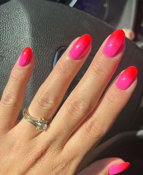 Neon Nails, Pink Red Nails, Pretty Pink Nails, Red Summer Nails, Bright Summer Nails Designs, Nice Nails, Cute Summer Nails, Bright Nails, Nail Styles