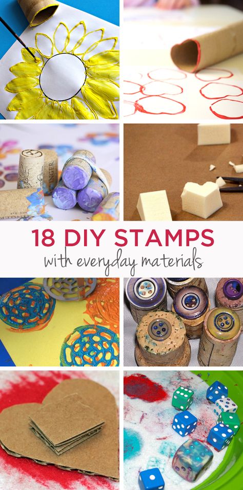 Great round-up of homemade stamps made from household objects | TinkerLab Sponge Stamps Diy, Easy Diy Stamps Homemade, Homemade Stamps How To Make, Diy Stamps For Kids, Homemade Stamps Diy, Diy Stamp Ideas, How To Make Stamps Diy, Diy Stamps Homemade, Handmade Stamps Diy