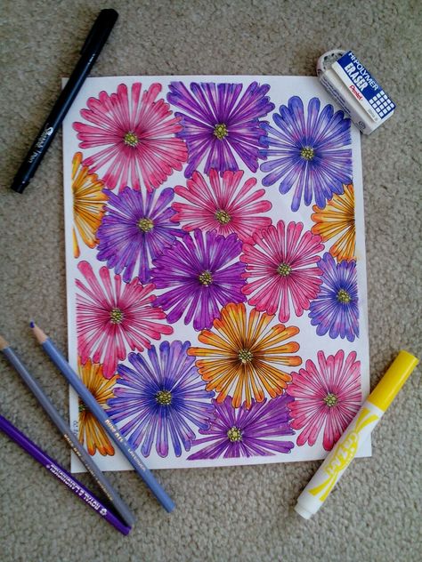 Cool Paint Marker Drawings, Coloring Flowers With Markers, Marker Drawing Flowers, Marker And Colored Pencil Art, Marker Flowers, Pretty Flower Drawing, Music Art Painting, Sharpie Drawings, Flower Pedals