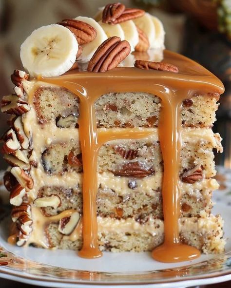 DESSERTS Caramel Layer Cake, Caramel Cake Recipe, Caramel Frosting, Layer Cake Recipes, Pecan Cake, Crunchy Pecans, Caramel Pecan, Decadent Cakes, Caramel Cake