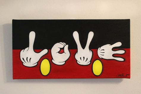 Disney's Mickey Mouse Love Hands by HapaCanvas on Etsy Painting Canvas Ideas, Mickey Mouse Love, Miki Mouse, Love Hands, Disney Canvas, Disney Paintings, Costume Noir, Painting Canvases, Disney Decor