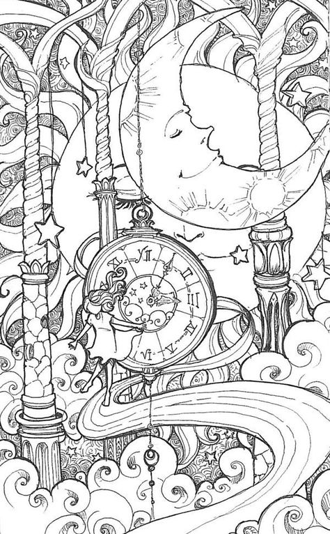 Moon Coloring pages for Teenagers Surreal Coloring Pages, Full Page Drawings, Aesthetic Colouring Pages Printable, Coloring Pages For Teenagers, Moon Coloring Pages, Coloring Pages For Grown Ups, Seni Pastel, Star Coloring Pages, Adult Colouring Printables