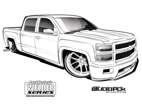 crewd-coloring page Silverado Truck Drawing, Dropped Truck Drawing, Trucks Drawing, Chevy Tattoo, Truck Drawings, Car Drawing Pencil, Truck Drawing, Car Coloring Pages, Cars Coloring