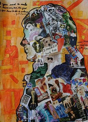 What makes up you? Portrait Collage, 7th Grade Art, 8th Grade Art, 5th Grade Art, Magazine Collage, Collage Ideas, Ecole Art, Group Projects, School Art Projects