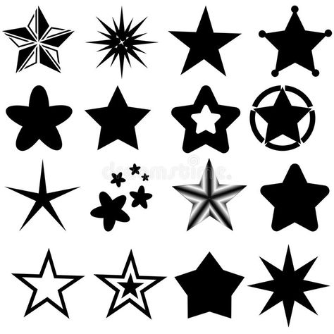 Random Shapes Design, Star Shape Aesthetic, Star Shaped Things, Different Types Of Stars, Goth Symbols, Types Of Stars, Rug Tuft, Different Stars, Random Tattoos