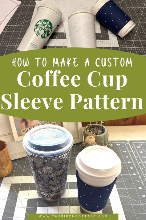 Couture, Ice Coffee Cozy Pattern, Sew Coffee Cozy, Iced Coffee Cozy Sewing Pattern, Coffee Coozie Diy Sleeve Pattern, Coffee Cup Cozy Template, Coffee Cup Sleeve Pattern, Iced Coffee Sleeve Pattern, Cup Sleeve Template