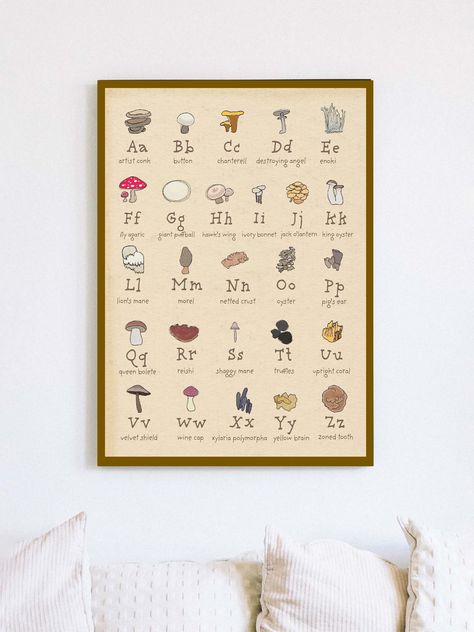 Nursery Mushroom, Mushroom Nursery, Vintage Mushroom Decor, Poster Mushroom, Mushroom Names, Mushroom Illustrations, Cottage Nursery, Educational Poster, Dream Nurseries