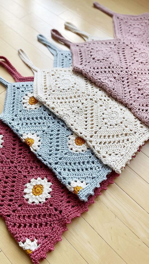 Stephanie Lau @AllAboutAmi | When you love a project so much that you make it 4 times 😍 How many granny square tank tops do you plan on making? 🧶 {Free crochet pattern… | Instagram Crochet Granny Square Tank Top, Granny Square Tank Top, Granny Square Tank, Square Tank Top, Crochet Tank Tops, Crochet Tank Top, When You Love, Crochet Granny, Granny Square Crochet
