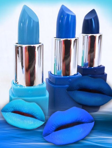 Ocean BLUE Lipstick TRIO :: SET of 3 Shades #KLEANCOLOR The Balm Makeup, Creative Home Decor Ideas, Pop Art Lips, White Lipstick, Vibrant Makeup, Lipstick Designs, Blue Lipstick, Blue Lips, Purple Lipstick