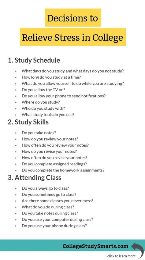 I have made these decisions ahead of time and they relieve stress in college. It's easier to focus on studying by relying on my own decisions instead of questioning them every single day. | Study Tips for College, study tips, college study tips, university study tips, online student study tips, online course study tips, study strategies, study faster, study better, study habits, study hacks, study schedule, college study skills, how to study in college, online study tips, academic confidence College Organisation, Study Tips For High School, Studie Hacks, University Tips, Study Strategies, Exam Study Tips, College Motivation, College Life Hacks, College Survival