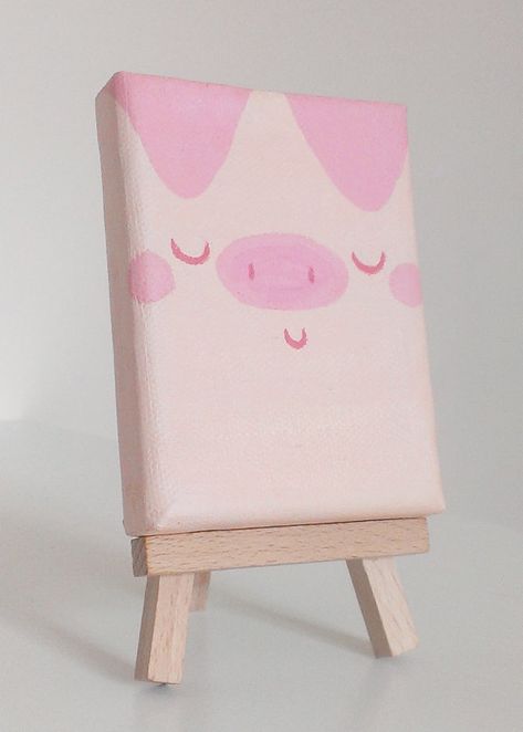 Pinky Pig - original mini painting, acrylic on canvas, easel included Painting Ideas Animals, Canvas Easel, Mini Tela, Kids Canvas Painting, Mini Canvases, Pig Painting, Small Canvas Paintings, Easy Canvas Art, Simple Canvas Paintings