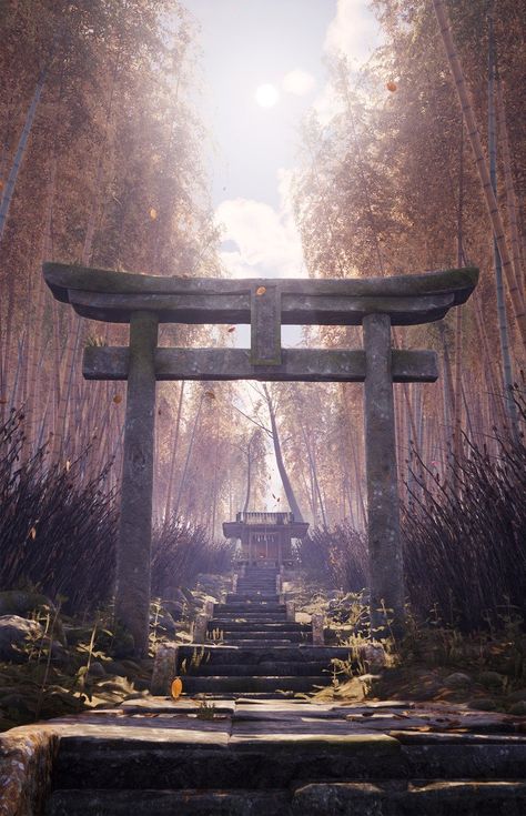 Japan Environment, Japanese Shrine, Feudal Japan, Japan Landscape, Samurai Artwork, Japan Photography, Game Environment, Japanese Artwork, Japanese Landscape