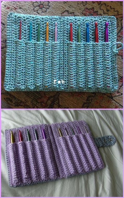 Crochet Hook Holder Case Free Pattern with Video Tutorial Diy Crochet Hook Case, Crochet Hook Holder Pattern, Crochet Hook Case Tutorial, Crochet Hook Case Free Pattern, Crochet Hook Case Pattern, Crochet Needle Case, Diy Crochet Hook, Crochet Hook Bag, Crochet Hook Storage